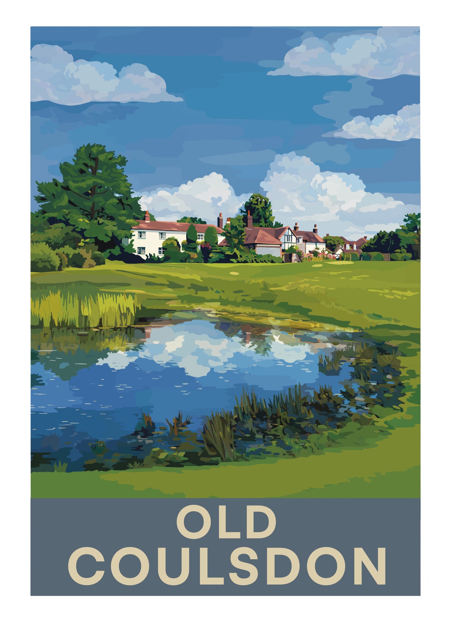 Old Coulsdon Surrey Bradmore Green Pond retro art print