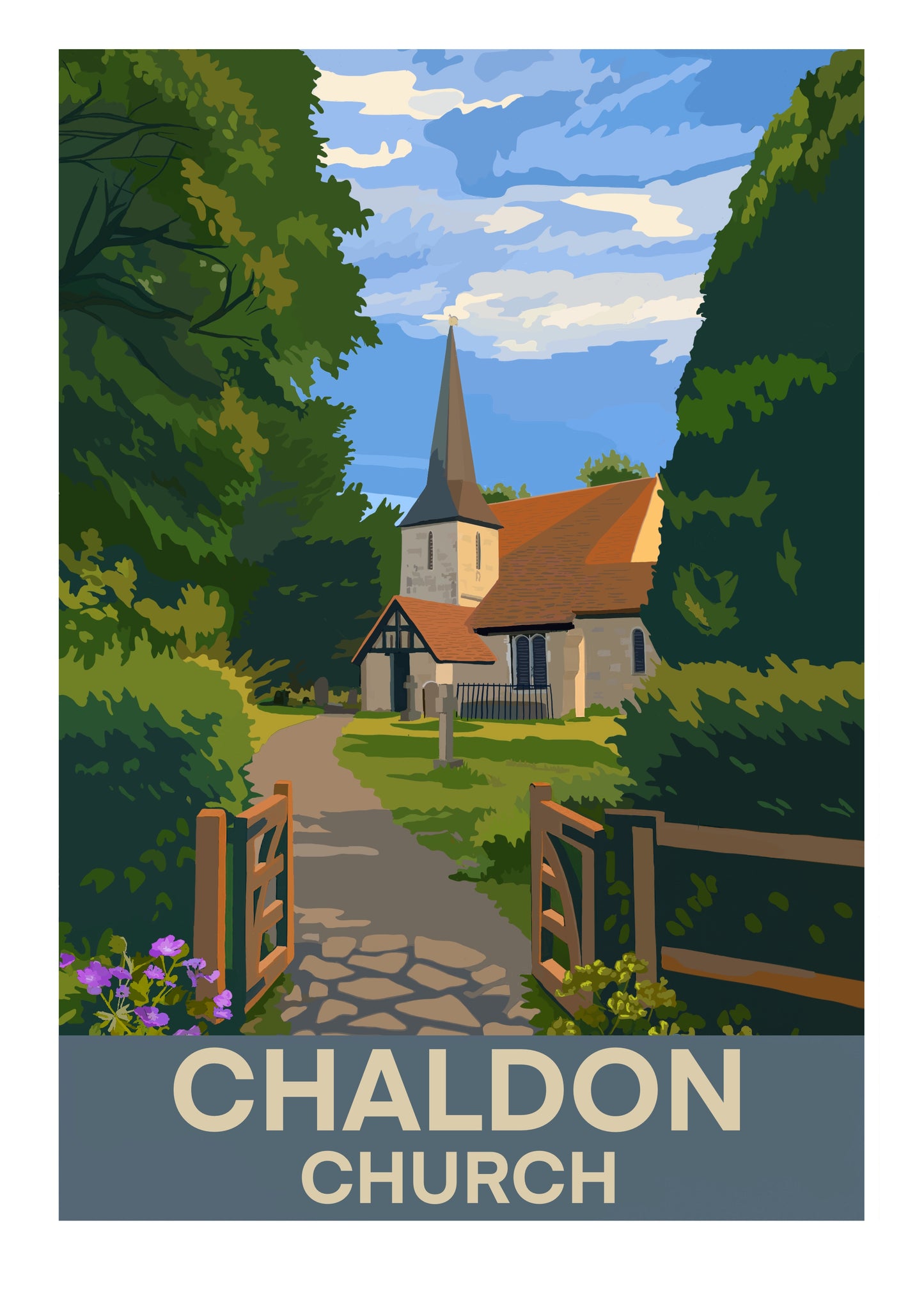 Chaldon Church Surrey retro-style art print