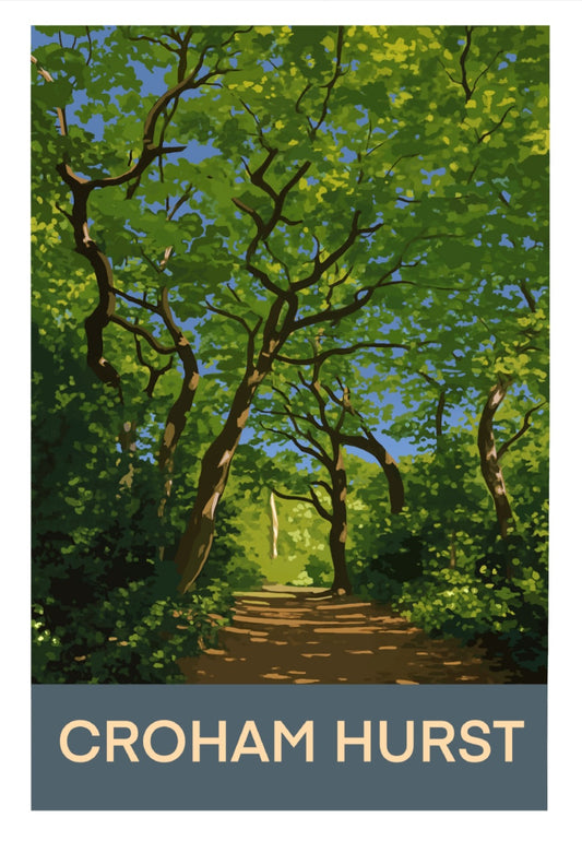 retro travel poster art print of Croham Hurst South Croydon Surrey