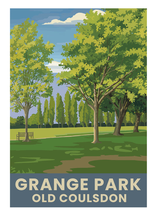 Grange Park Old Coulsdon Surrey retro travel poster art print