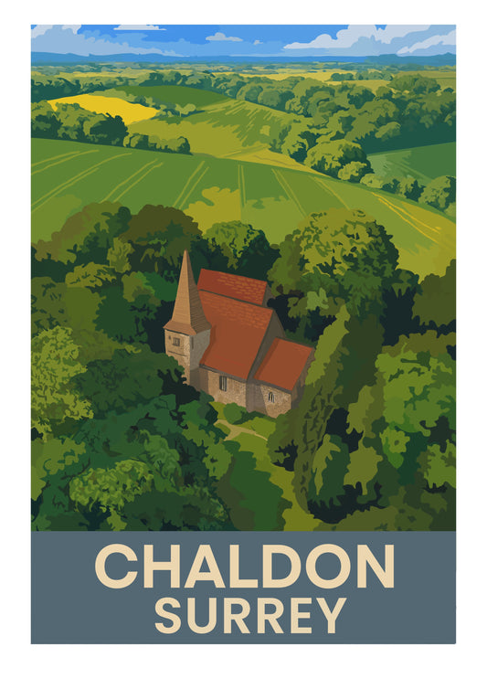 Chaldon Surrey retro travel poster art print