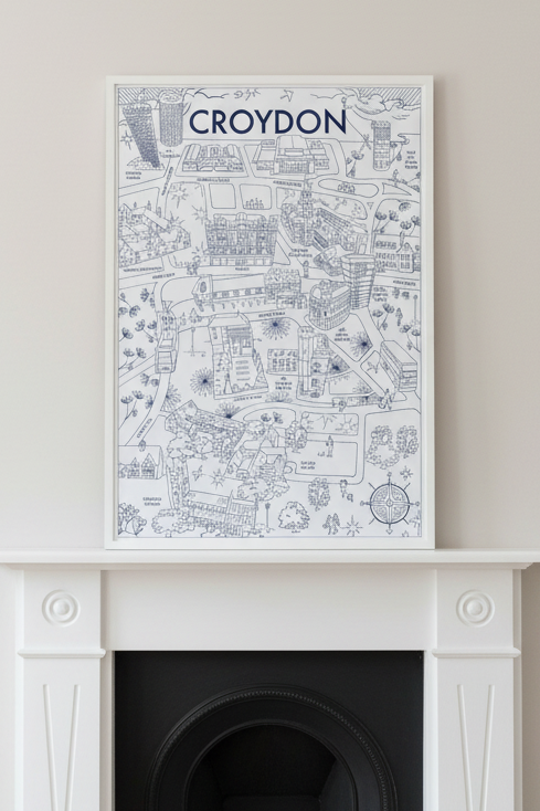 Croydon Line Map – Victorian Fireplace Portrait Mockup