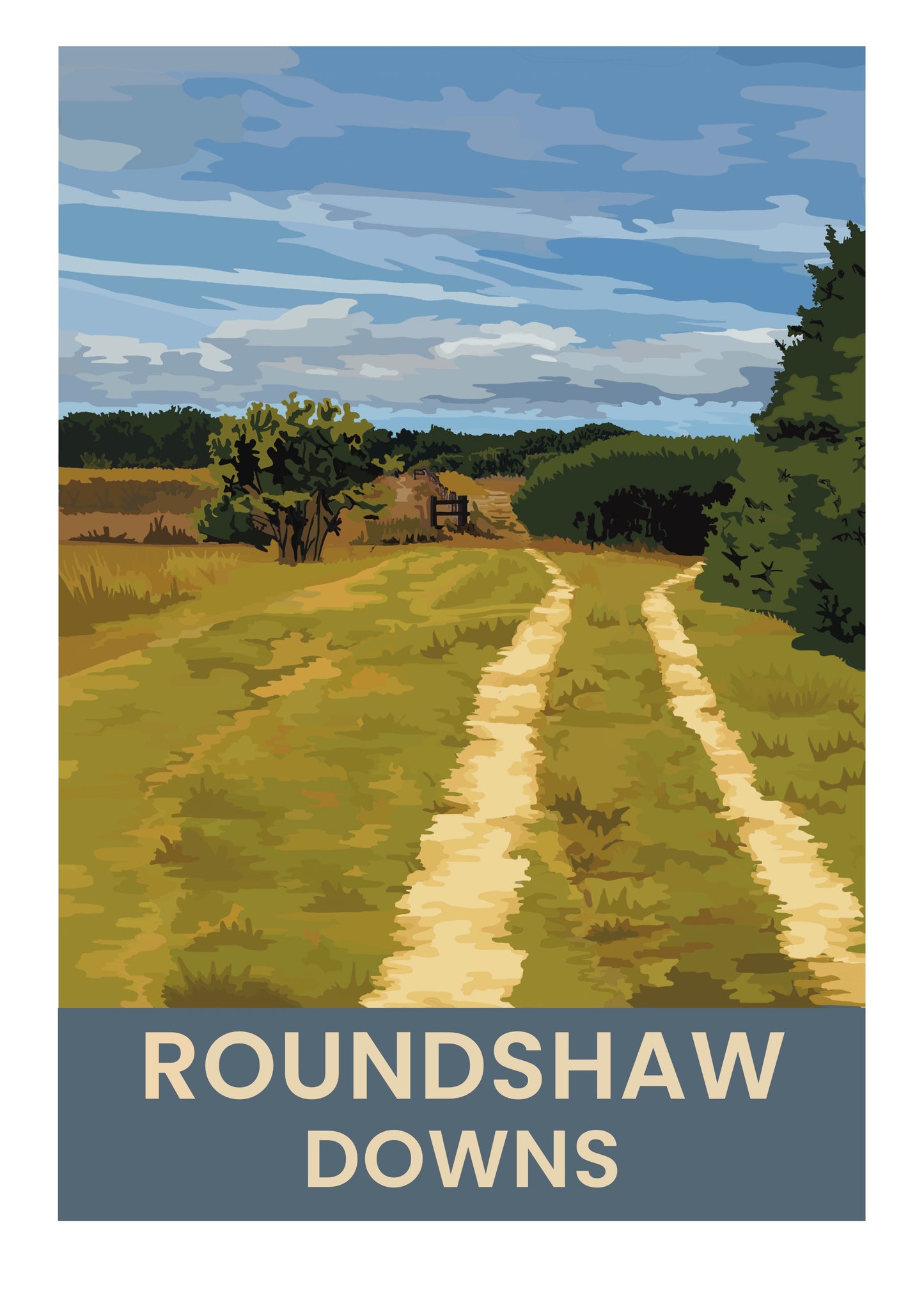 Roundshaw Downs retro travel poster art print