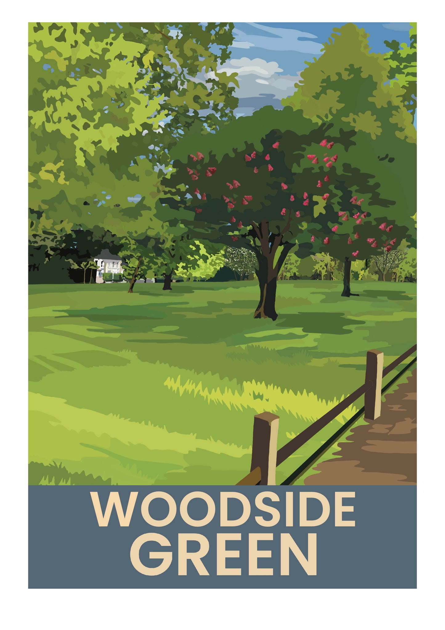 Woodside Green retro travel poster art print