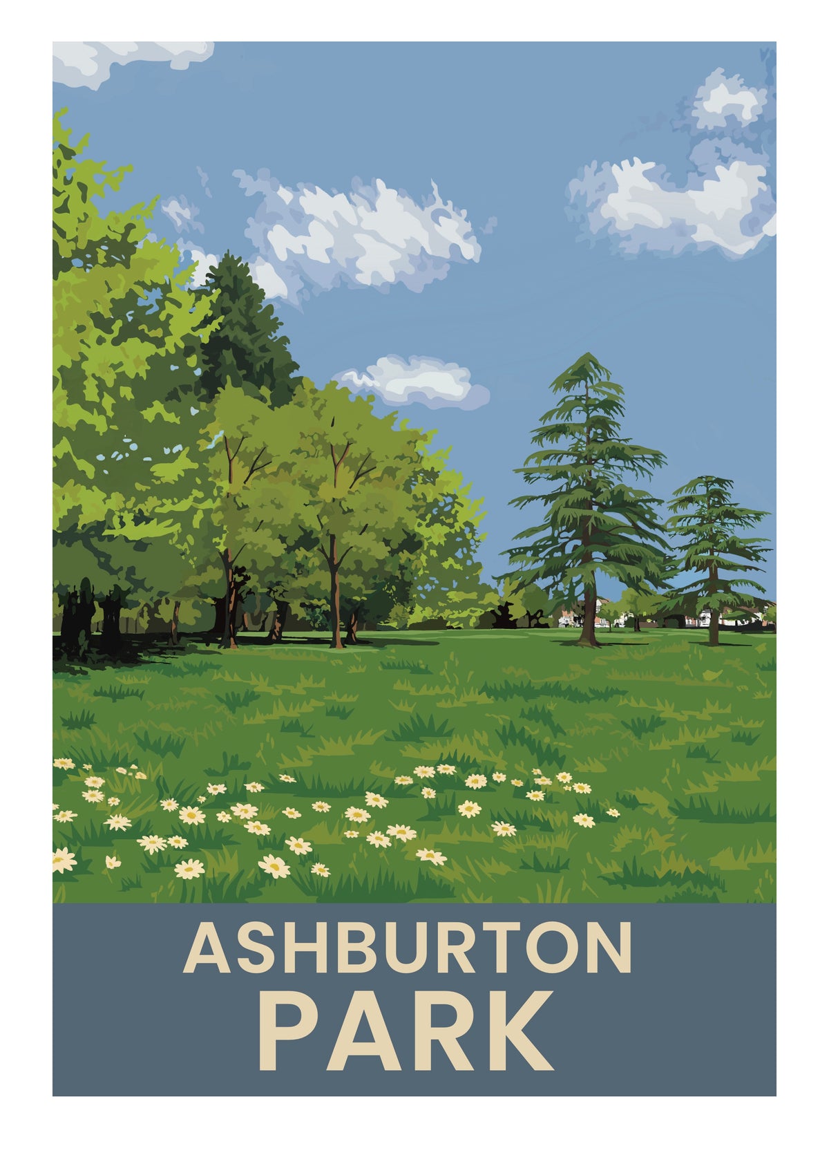 Ashburton Park retro travel poster art print