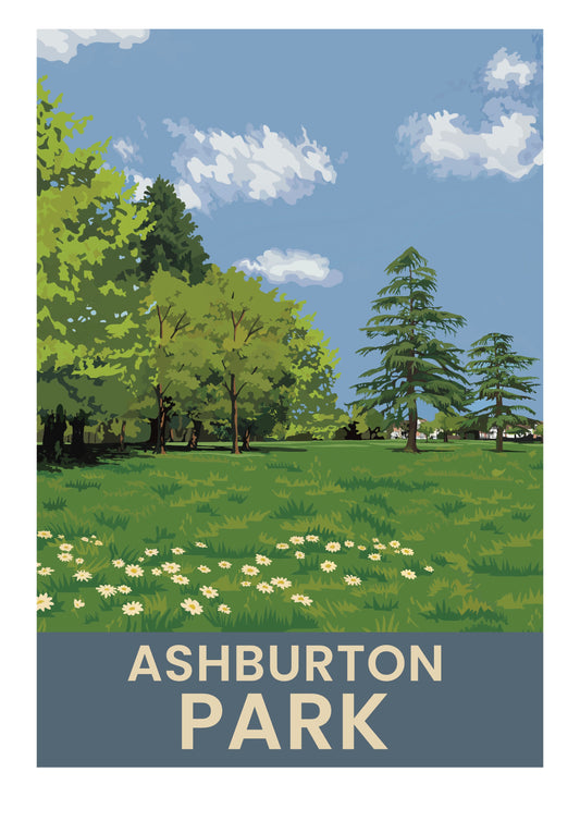 Ashburton Park retro travel poster art print