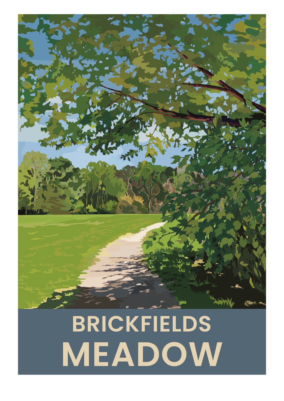 Brickfields Meadow retro travel poster art print
