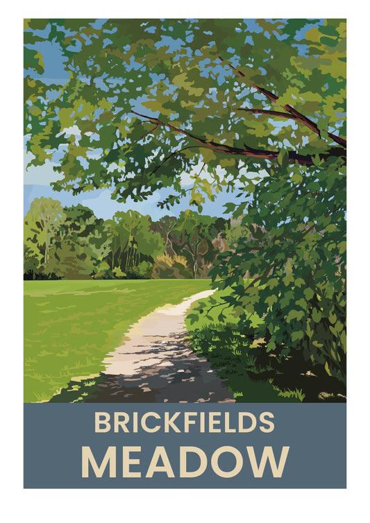 Brickfields Meadow retro travel poster art print