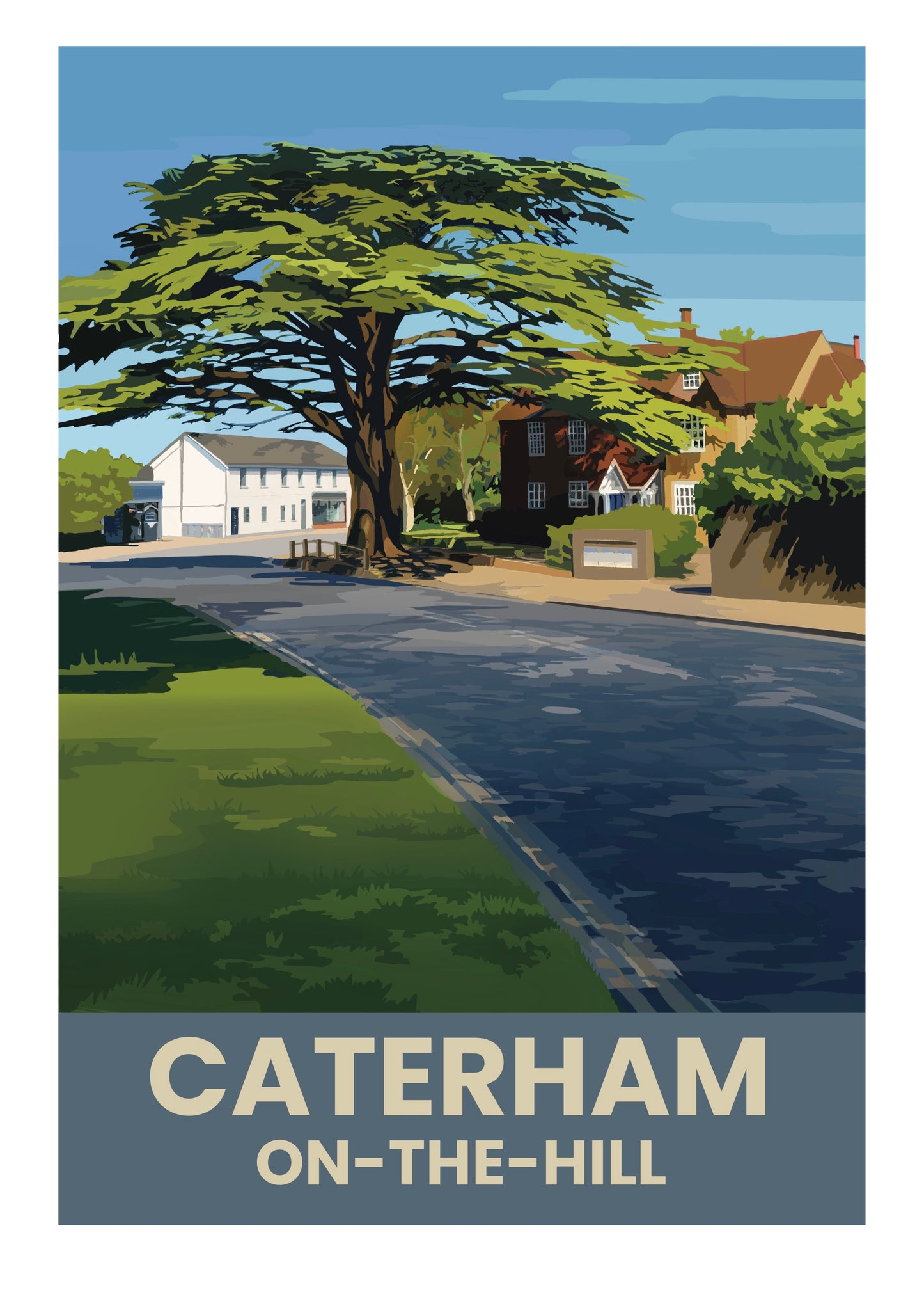 The Old Cedar at Caterham-on-the-Hill Surrey retro travel poster art print