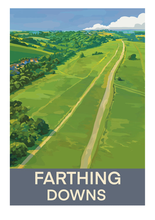 Farthing Downs Surrey retro art print