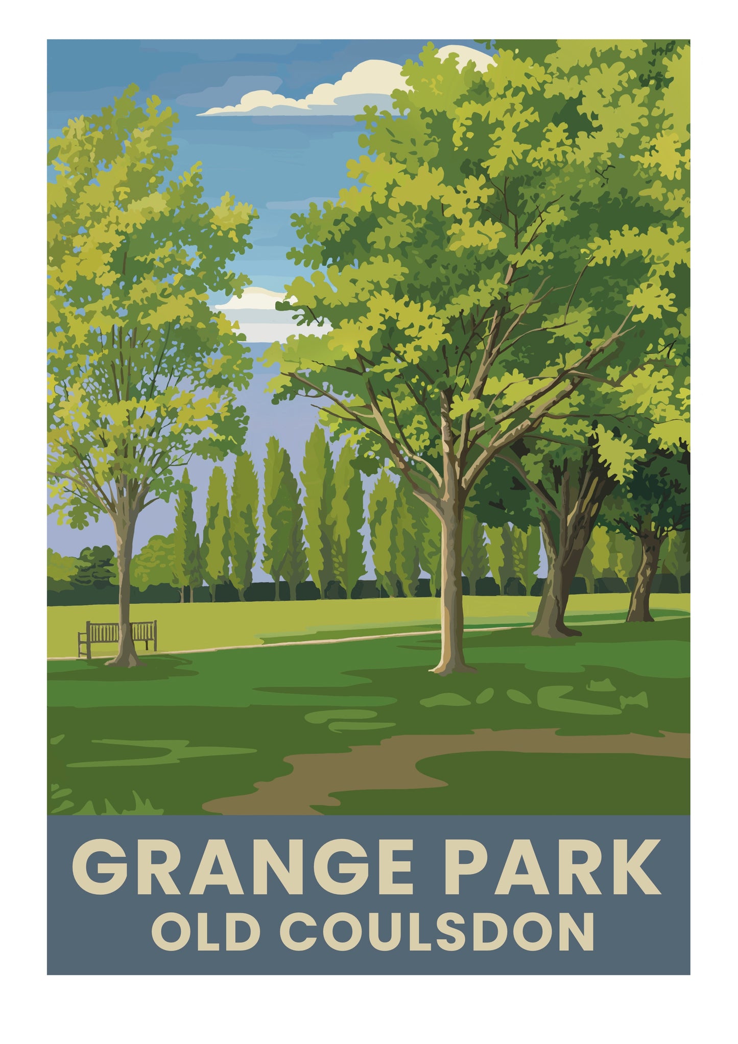 Grange Park Old Coulsdon Surrey retro travel poster art print