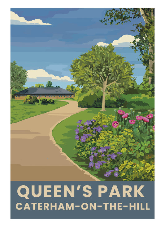 Queen's Park Caterham-on-the-Hill Surrey retro travel poster art print
