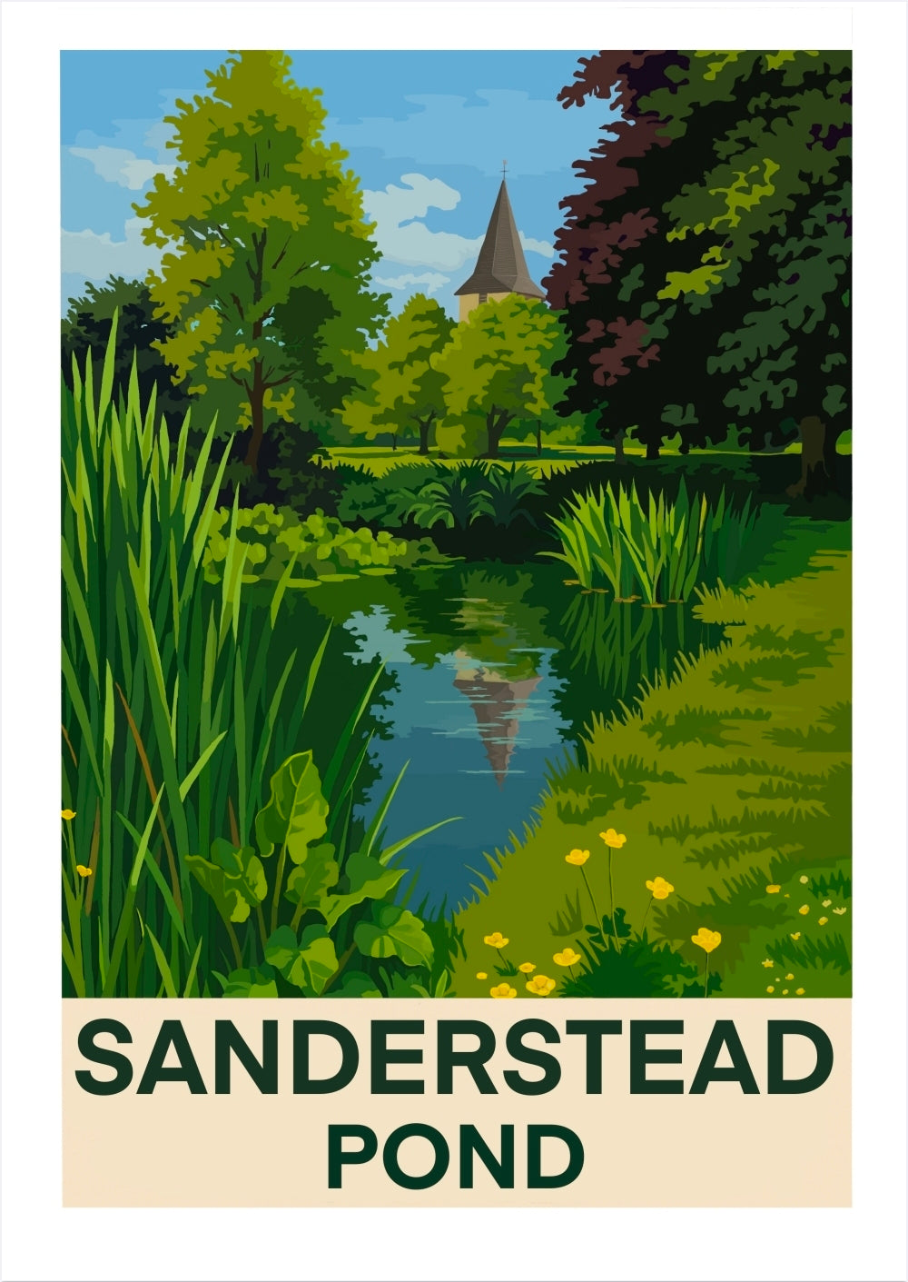 VIntage travel poster art print of Sanderstead Pond South Croydon Surrey