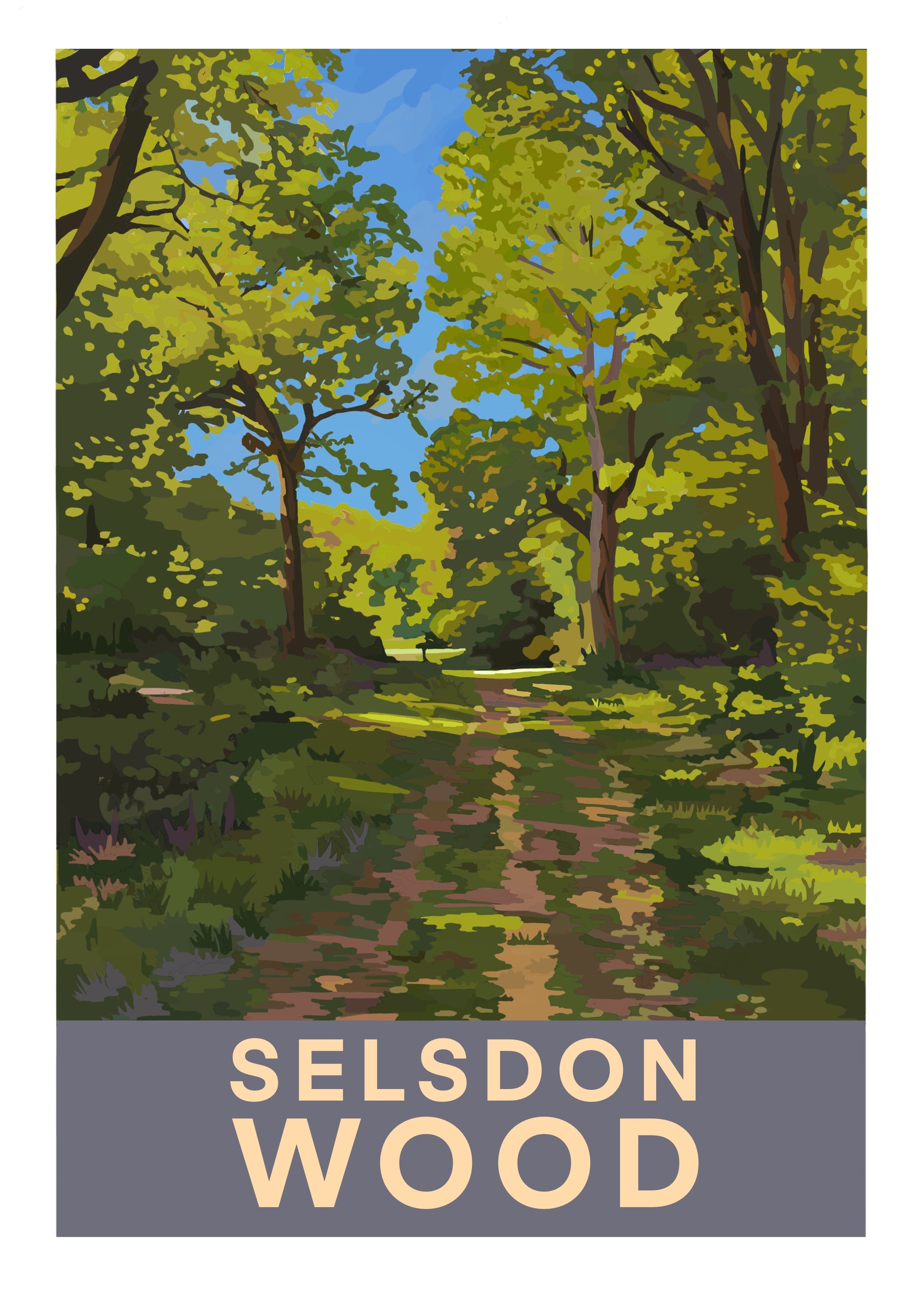 Woodland bird sanctuary Selsdon Wood Surrey retro travel poster art print