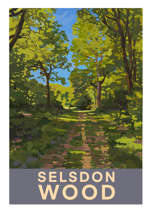 Woodland bird sanctuary Selsdon Wood Surrey retro travel poster art print