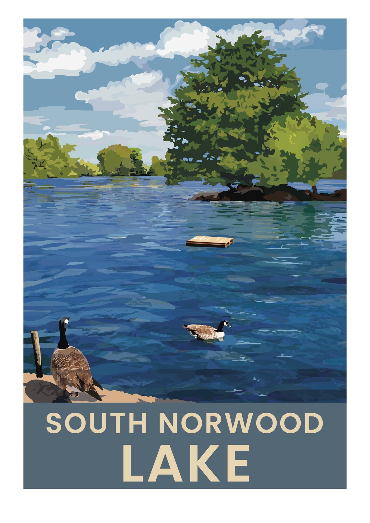 South Norwood Lake retro travel poster art print