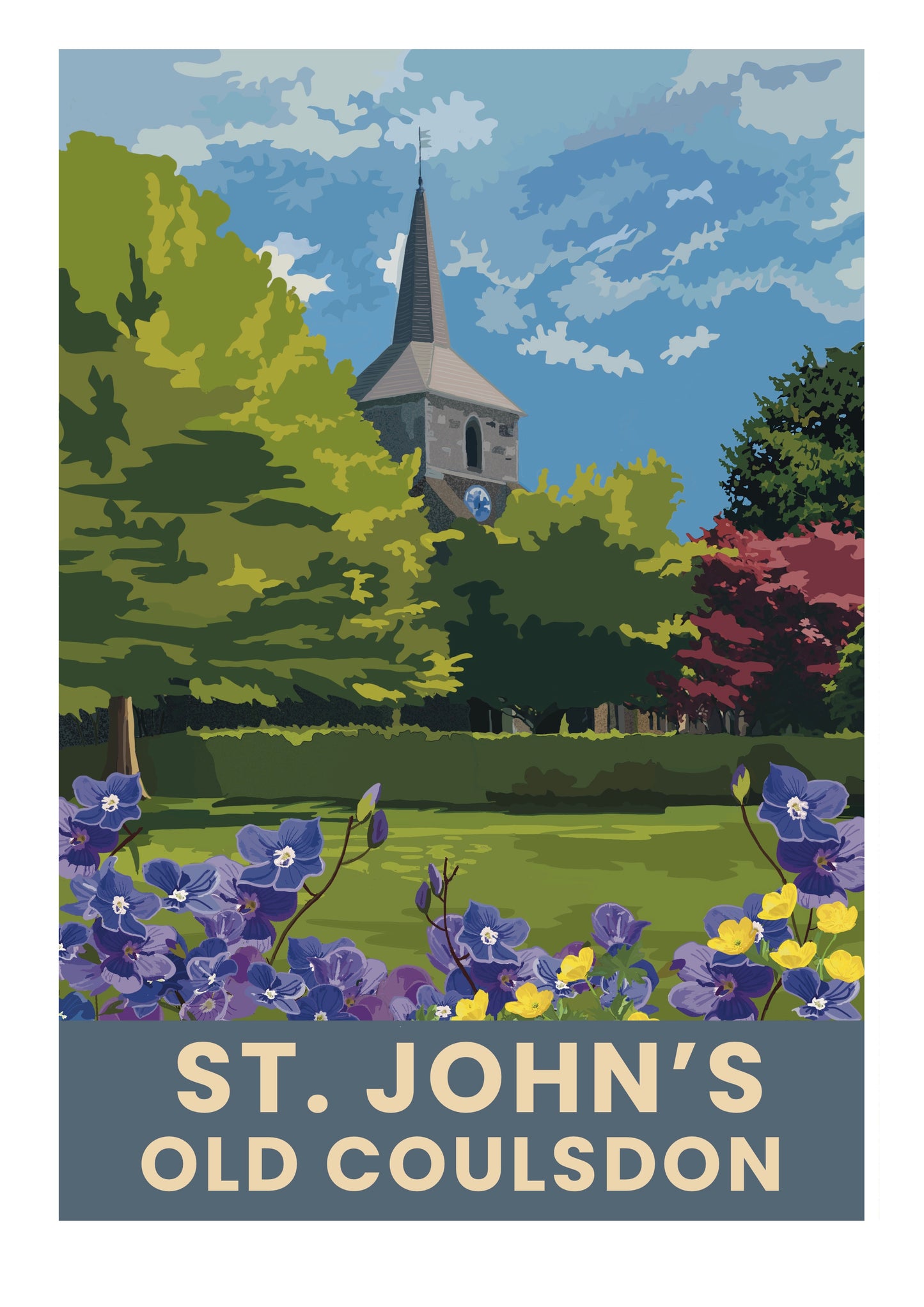 St John's Church Old Coulsdon Surrey retro travel poster art print
