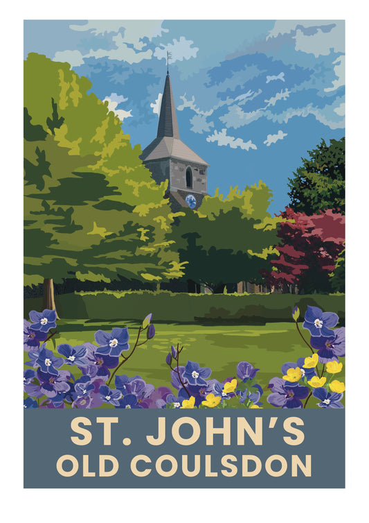 St John's Church Old Coulsdon Surrey retro travel poster art print