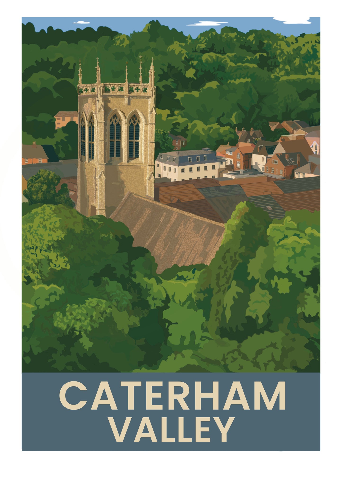 Caterham Valley St John's retro travel poster art print