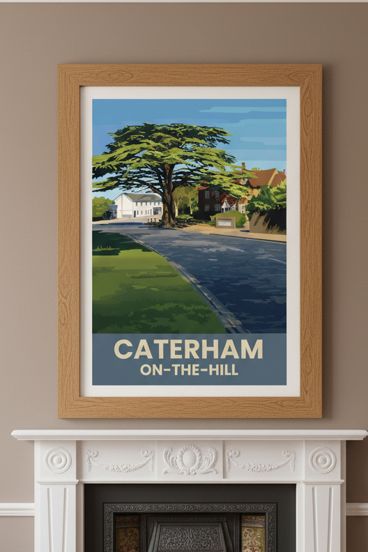 The Old Cedar at Caterham-on-the-Hill Surrey retro travel poster art print