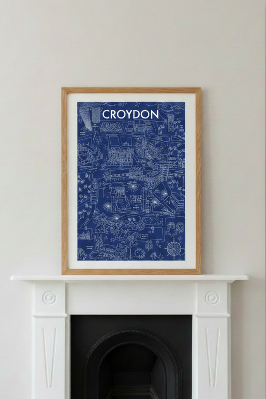Croydon Navy Map – Thick Oak Frame Fireplace Mockup