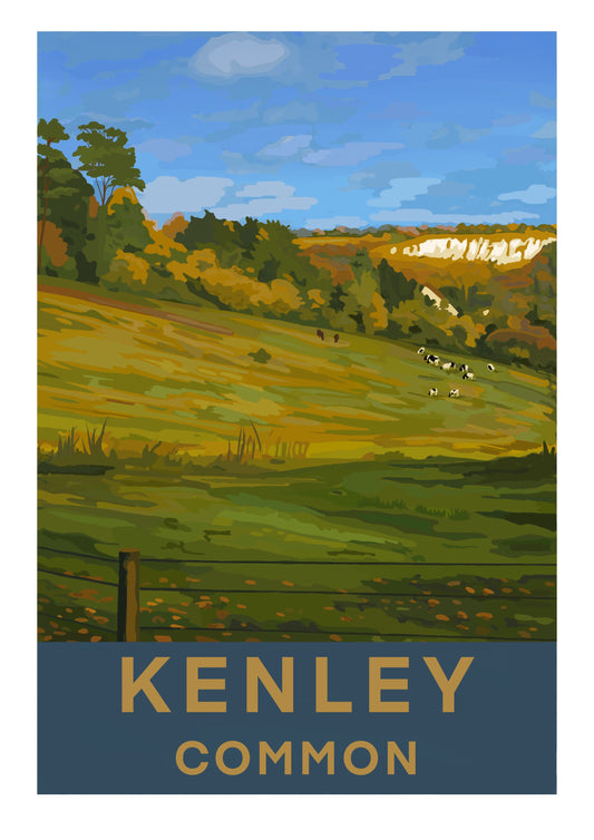 Retro travel poster art print of Kenley Common, near Kenley Aerodrome, Croydon, Surrey 