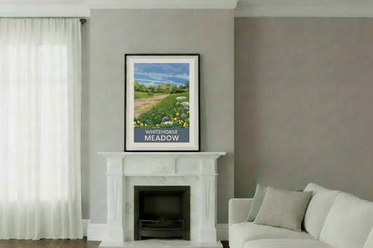 Lifestyle mockup with Whitehorse Meadow print