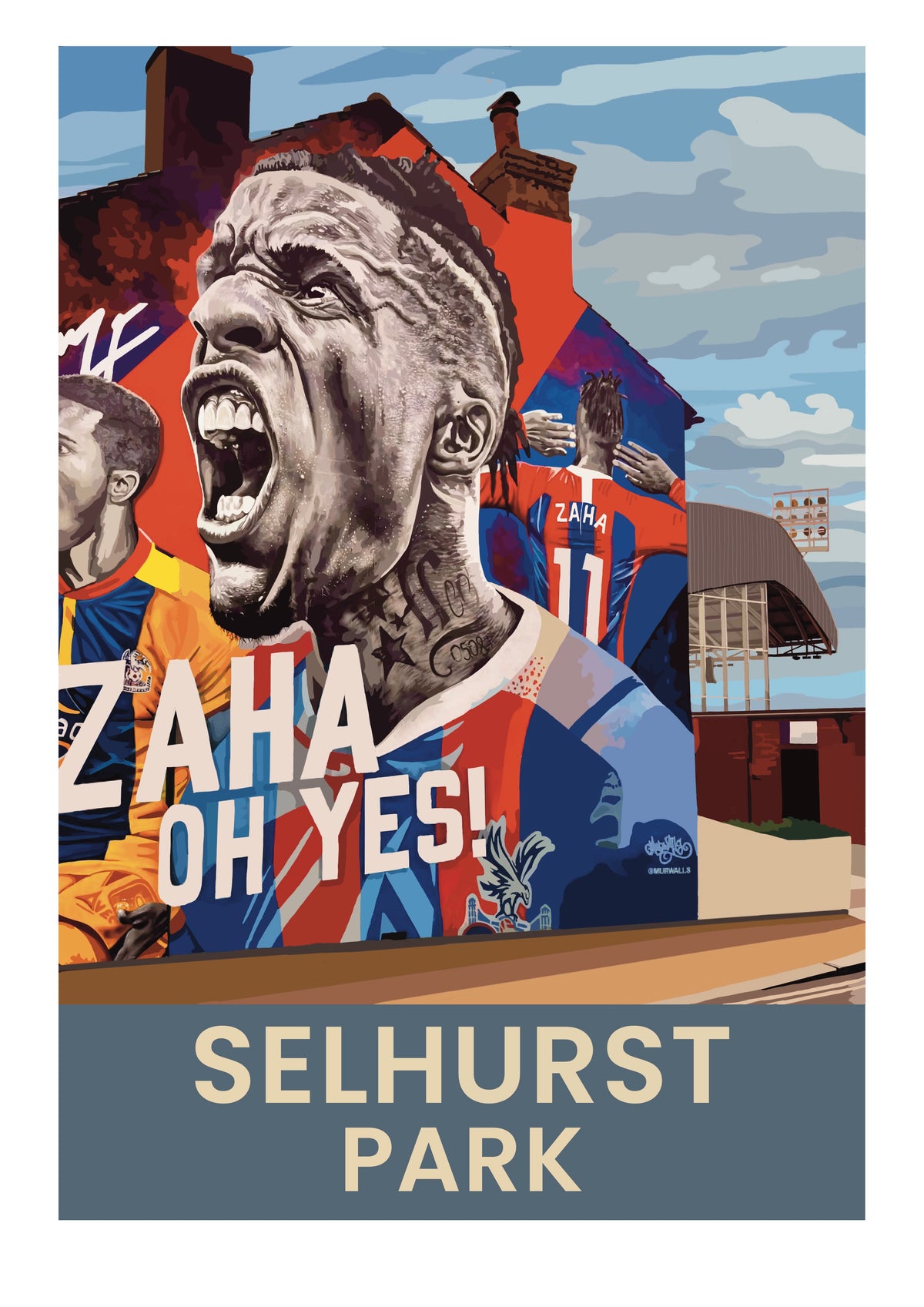 Selhurst Park Stadium and Zaha Mural Crystal Palace retro travel poster art print