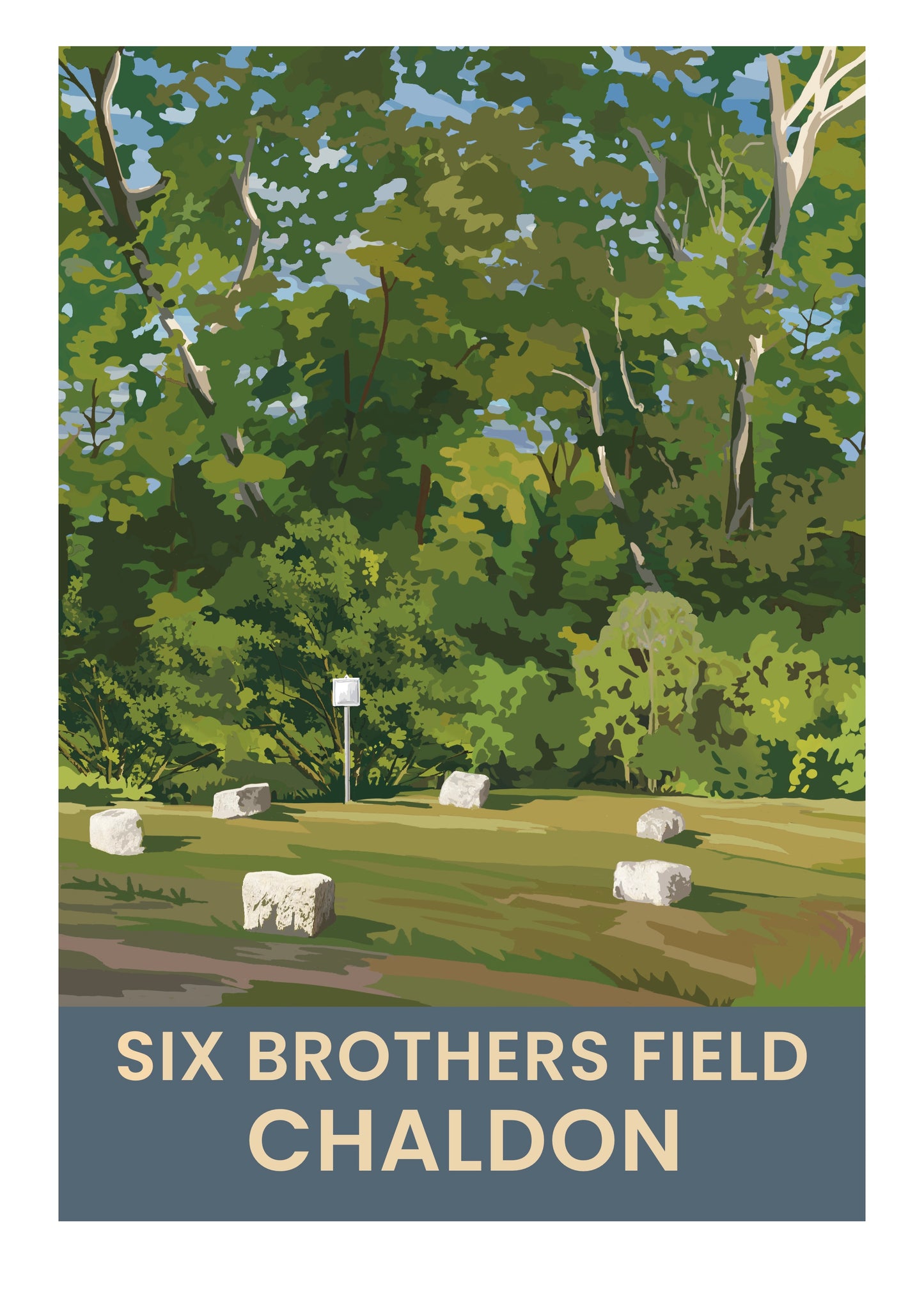 Six Brothers Field Chaldon Surrey retro travel poster art print