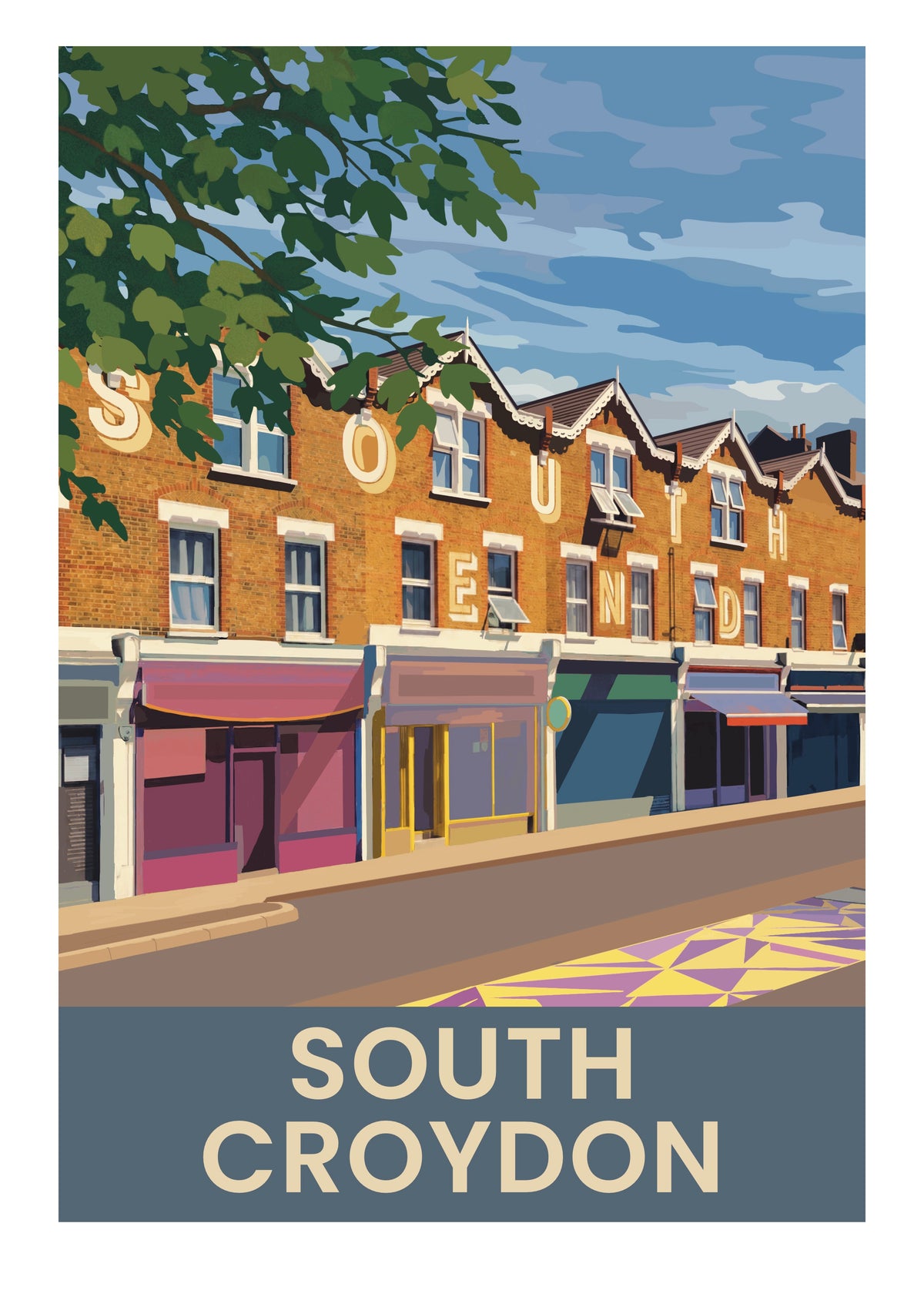 South Croydon retro travel poster art print