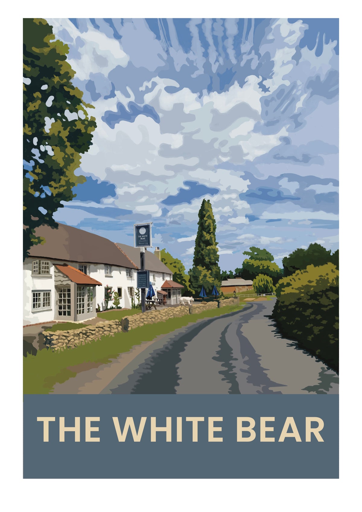 The White Bear country pub Warlingham Chelsham retro travel poster art print