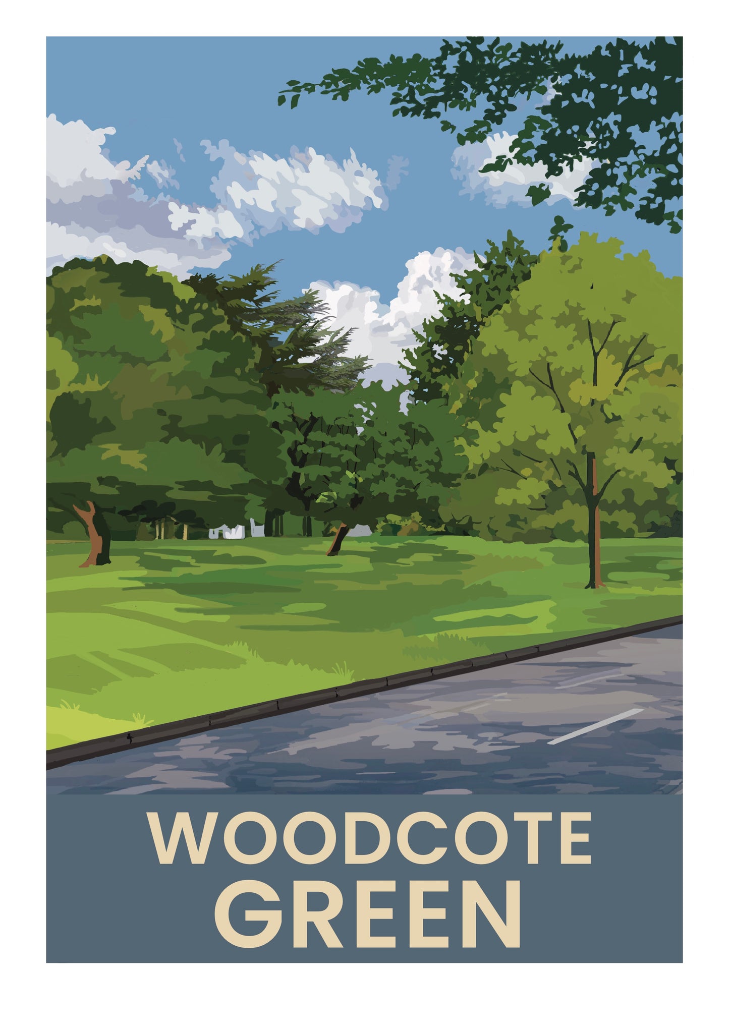 Woodcote Green retro travel poster art print